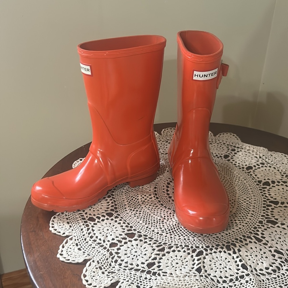 Hunter Original short gloss Orange Rain Boots size 6 - Picture 4 of 9